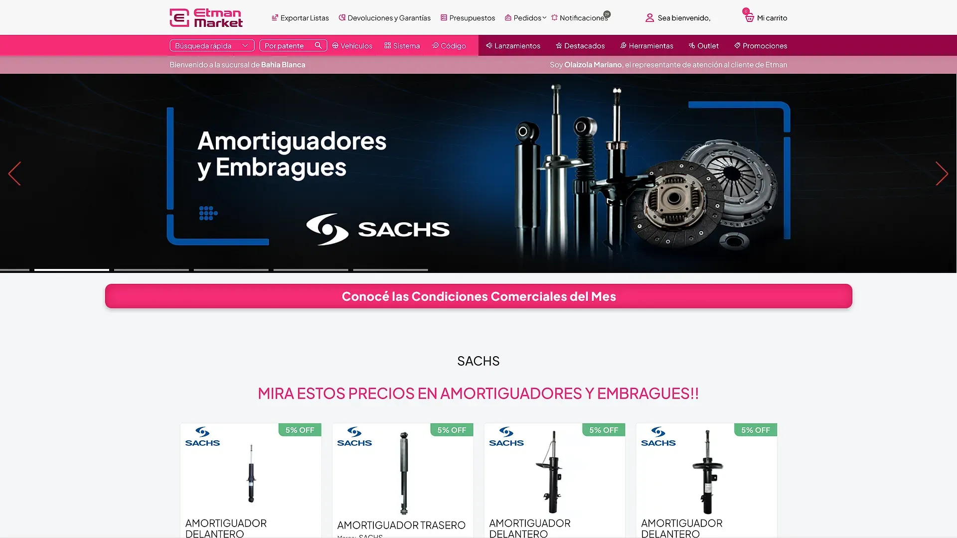 Home de Etman Market con el banner de campaña y los especiales del mes