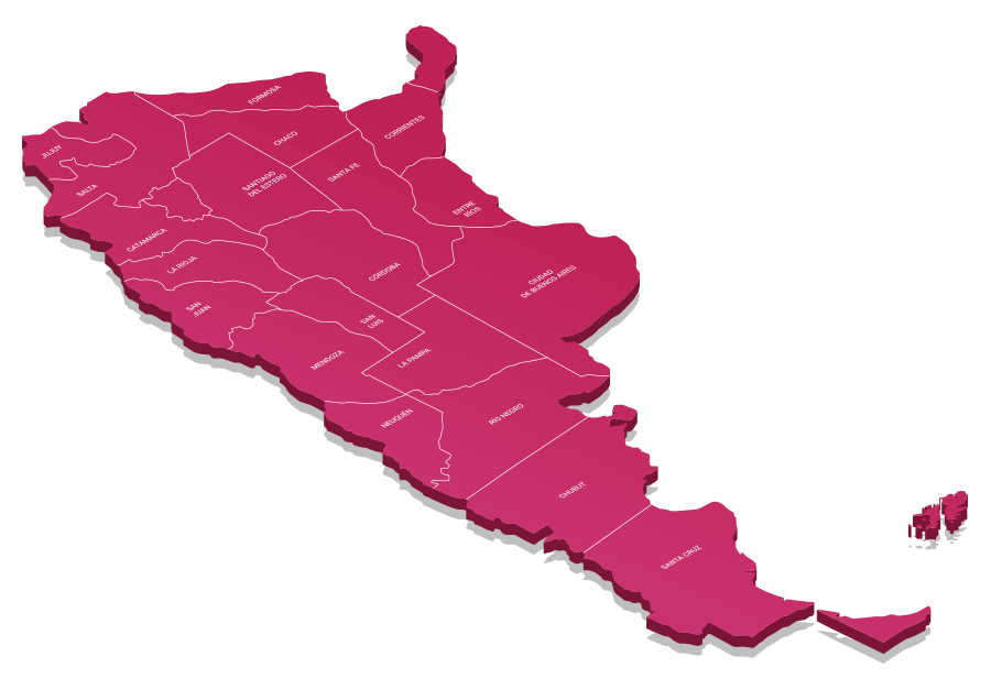 Mapa de Argentina con los siete puntos logísticos de Etman